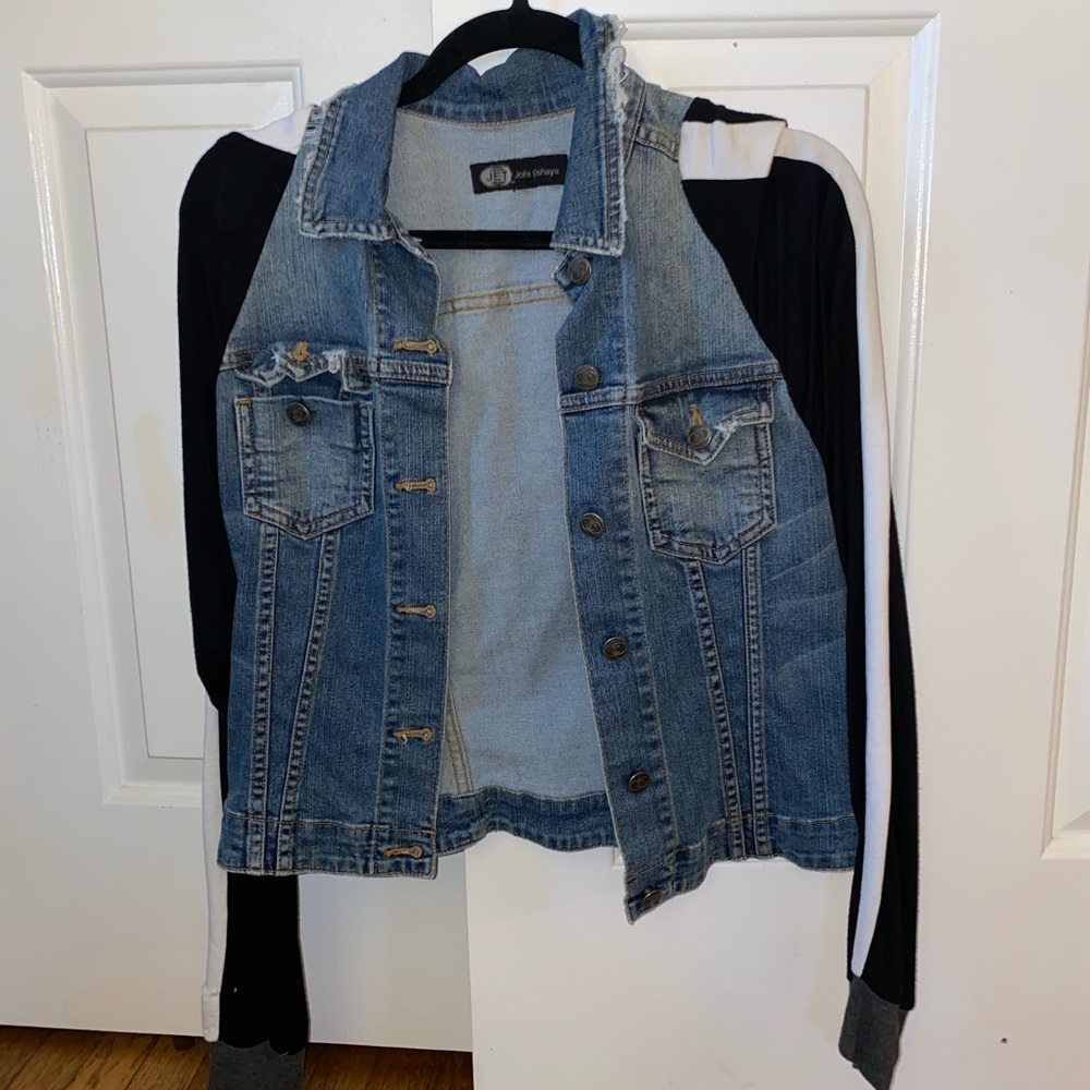 JET John Eshaya mixed media denim jacket stripe sz M